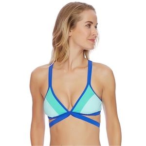 Nautica Shades of The Sea Color Block Wrap Front Halter Bikini Top